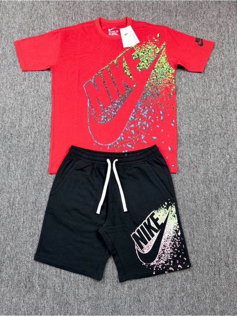Nike Red Tee with Black Graphic Shorts Set